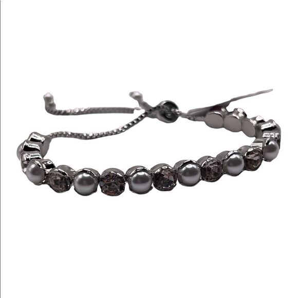 INC International Concepts Silver-Tone Crystal Imitation Pearl Slider Bracelet - Picture 2 of 5